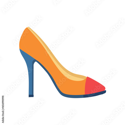 Elegant Orange High Heel Shoe with Blue Heel and Red Toe Stylish Fashion