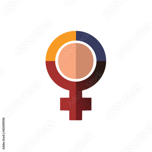 Female symbol with varied tones of inclusivity, illustration of gender diversity in artful representation