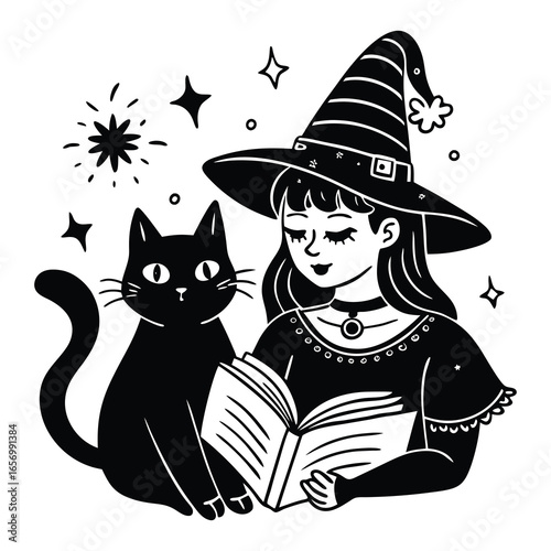 Witch and black cat svg