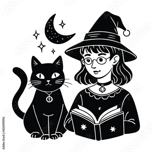 Witch and black cat svg
