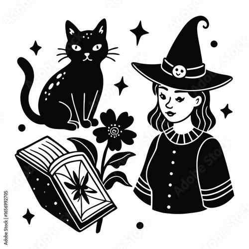 Witch and black cat svg