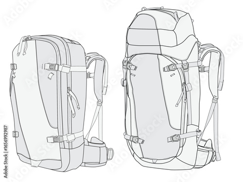 Utility Backpack Vector Flat Sketch Fashion Illustration. Clean technical drawing for fashion design, outdoor gear, CAD flats, tech packs, and accessory development.