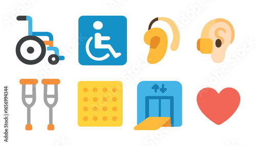 Disability Rights Icons. Flat vector mini-illustrations disability rights in colors children's illustrations: