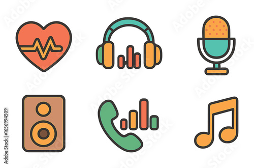 Colorful Sound Icons. Flat vector mini-illustrations heartbeat sounds in colors children's illustrations: