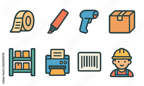 Children's Product Icons. Flat vector mini-illustrations labeling products in colors children's illustrations:
