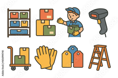 Organized Colorful Shelves. Flat vector mini-illustrations organizing shelves in colors children's
