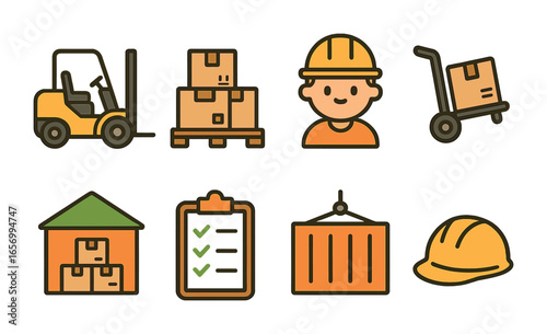 Forklift Activity Icons. Flat vector mini-illustrations forklift activities in colors children's illustrations