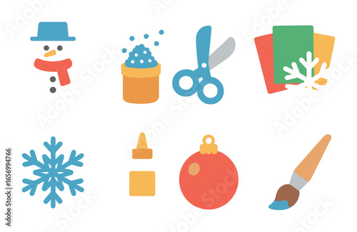 Winter Craft Icons. Flat vector mini-illustrations frosty winter crafts in colors children's illustrations: