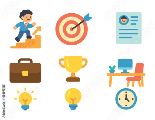 Career Growth Icons. Flat vector mini-illustrations career growth in colors children's illustrations: career