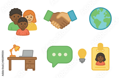 Diverse Workplace Icons. Flat vector mini-illustrations workplace diversity in colors children's illustrations