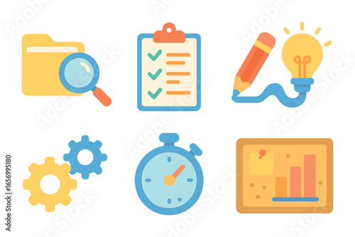 Creative Process Icons. Flat vector mini-illustrations innovation process in colors children's illustrations: