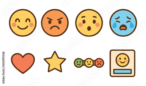 Kids' Emotion Icons. Flat vector mini-illustrations emotion detection in colors children's illustrations: