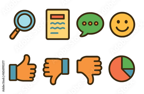 Opinion Mining Icons. Flat vector mini-illustrations opinion mining in colors children's illustrations: