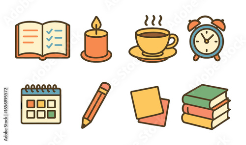 Children's Weekly Reflection Icons. Flat vector mini-illustrations weekly reflection in colors children's