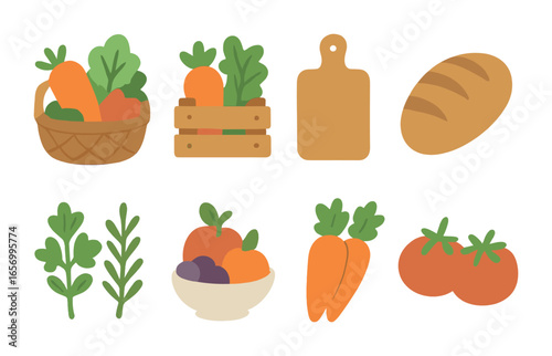 Farm-to-Table Icons. Flat vector mini-illustrations farm-to-table concept in colors children's illustrations: