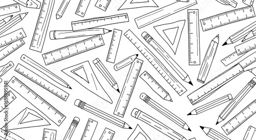Hand Drawn School Supplies Seamless Pattern