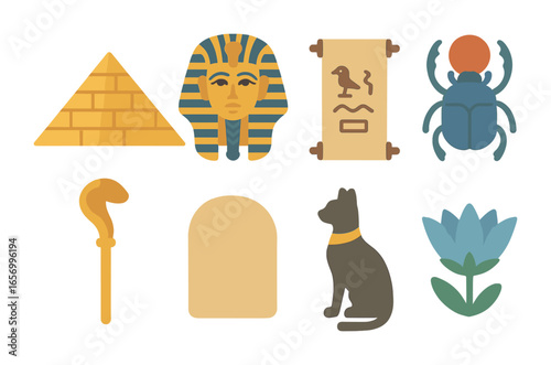 Ancient Egypt Icons. Flat vector mini-illustrations ancient Egyptian art in colors children's illustrations:
