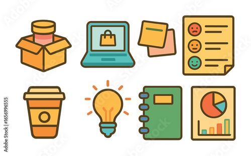 Colorful Concept Icons. Flat vector mini-illustrations testing product concepts in colors children's