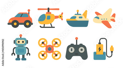 Remote Control Icons. Flat vector mini-illustrations remote control toys in colors children's illustrations:
