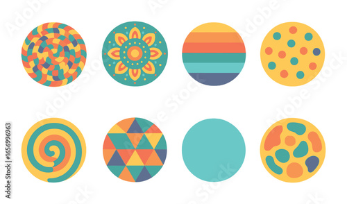 Colorful Round Rug Designs. Flat vector mini-illustrations round rug designs in colors children's