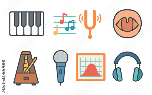 Vocal Range Icons. Flat vector mini-illustrations vocal range exercises in colors children's illustrations: