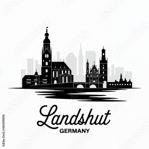 Landshut Skyline Silhouette — Medieval Bavarian City in Germany Vector Illustration