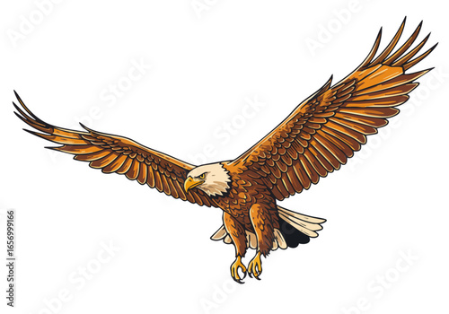 majestic bald eagle soars in flight symbolizing fearless ambition Bold graphic design vibrant orange background detailed illustration Perfect for business and motivational themes