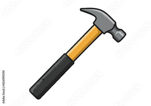 A stylized hammer icon with 'BUILD H5M WORK SYMBOL' text. Bold, graphic design, vibrant red background. Suitable for business and technology themes.