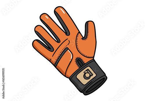 A vibrant orange goalkeeper glove with a grip aid. Bold design, clear lines, and a modern aesthetic. Ideal for sports, equipment, or promotional visuals.