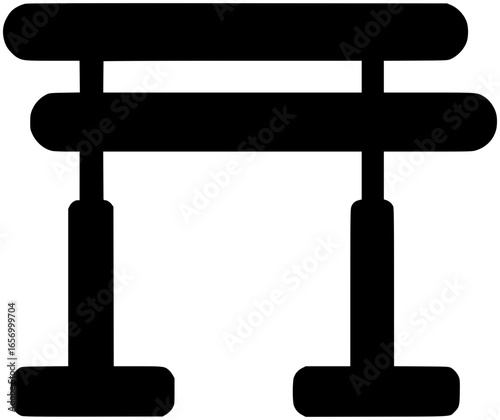 Flat icon of parallel bars, classic gymnastic equipment in minimal monochrome style. Ideal for fitness apps, sports infographics, gymnastics branding, and training illustrations