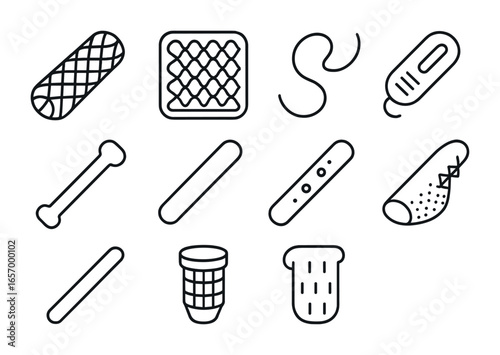 Biodegradable Medical Icons. Outline vector icons of biodegradable medical devices: dissolvable stent,