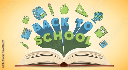 Back to School Education Concept with Supplies and Open Book