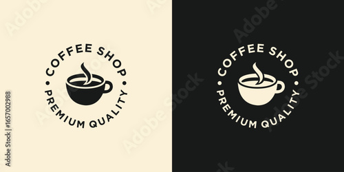 Coffee Shop Logo Design Template. Coffee Cup Logo Icon. Hot Drink Concept. Retro Vintage Emblem. Retro Coffee Badge. Vector Illustration.