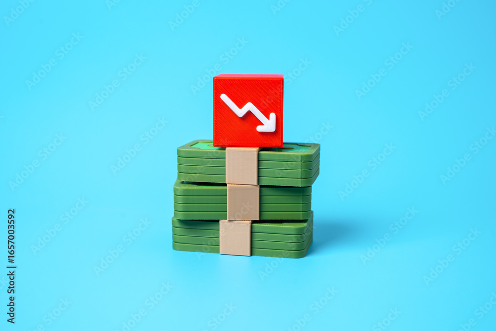 Fototapeta premium Loss of money. Withdrawal of investments, reduction of financial resources. Financial crisis. Economic instability. Declining confidence. Debt burden. Financial insecurity. Capital flight.