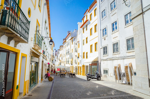 Beautiful cozy street and buildings in old town Evora, Portugal