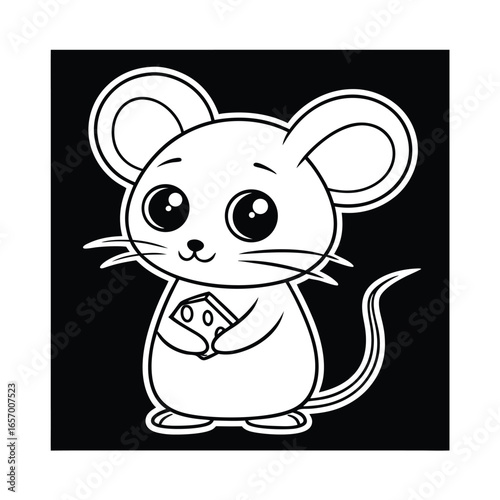 Cute cartoon mouse standing hind legs holding a slice cheese rodent animal