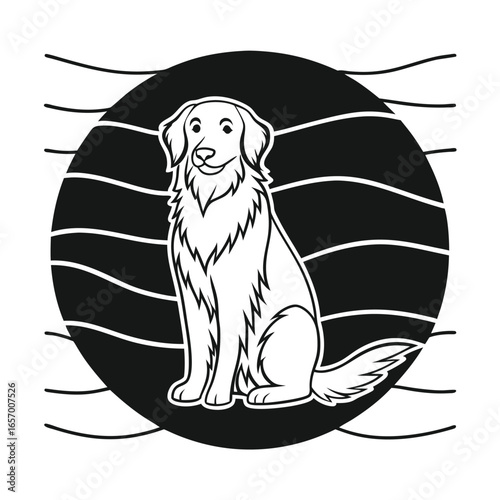 Dog sitting inside a circle with lines animal canine