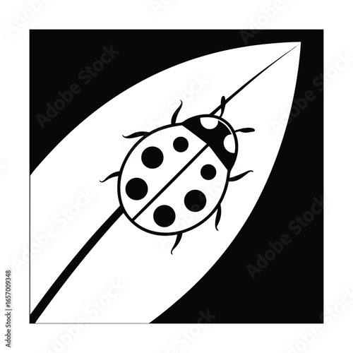 A stylized ladybug crawls a simple leaf insect nature