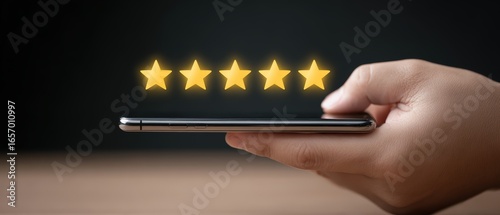 Customer Review Concept of Five Star Rating on Mobile Device