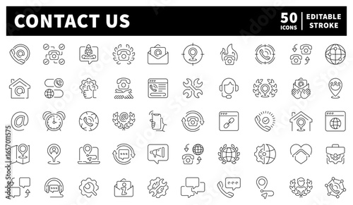 Contact us icons collection. Customer support related icons. Contact Us vector icons in line style