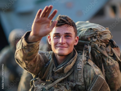 Happy young soldier returning home from the army