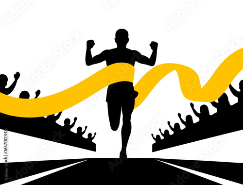 Running marathon runner finish line champion race sport competition vector