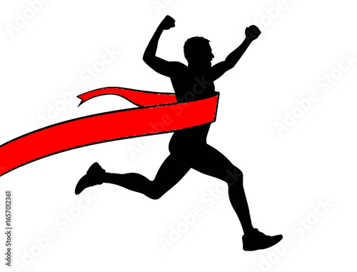Silhouette of runner crossing finish line winning race achievement goal