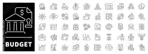 Budget vector icons in line style. Money icons collection. Budget icons set
