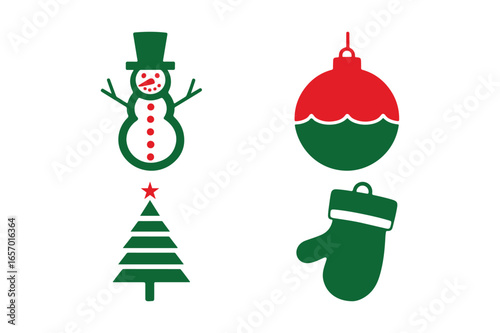 Christmas icons snowman tree ornament mitten festive holiday symbols