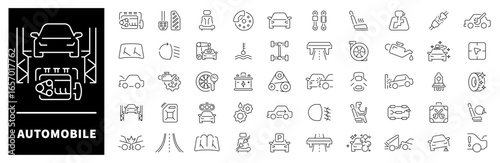 Transport related icons collection. Automobile vector icons in line style. Automotive icons collection. Car related icons set.