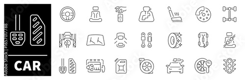 Transport related icons. Car icons set. Car vector icons in line style. Car line icons set.