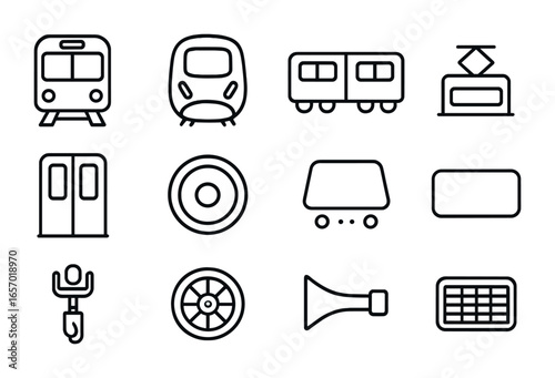 Subway Train Icons. Outline icon set of iconic subway trains: classic train front, modern bullet-style metro,