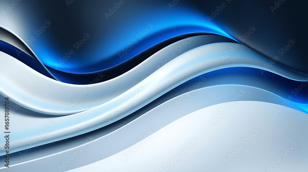 Fototapeta premium Abstract blue and white wave background with a modern design, creating a smooth and dynamic flow for a futuristic and artistic presentation