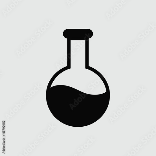 black vector silhouette of a classic cylindrical test tube with rounded bottom and open top, slightly angled for dynamic perspective,